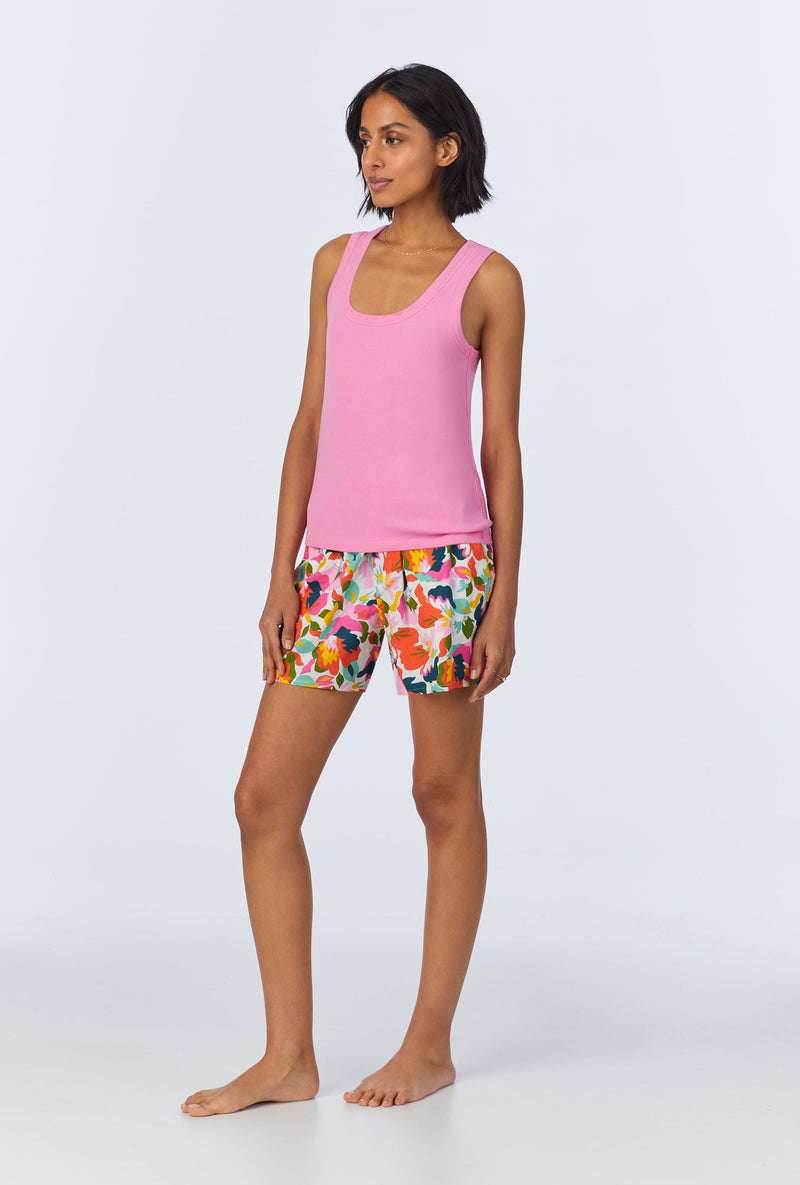 Lucia Knit Tank Woven Cotton Poplin Boxer PJ Set
