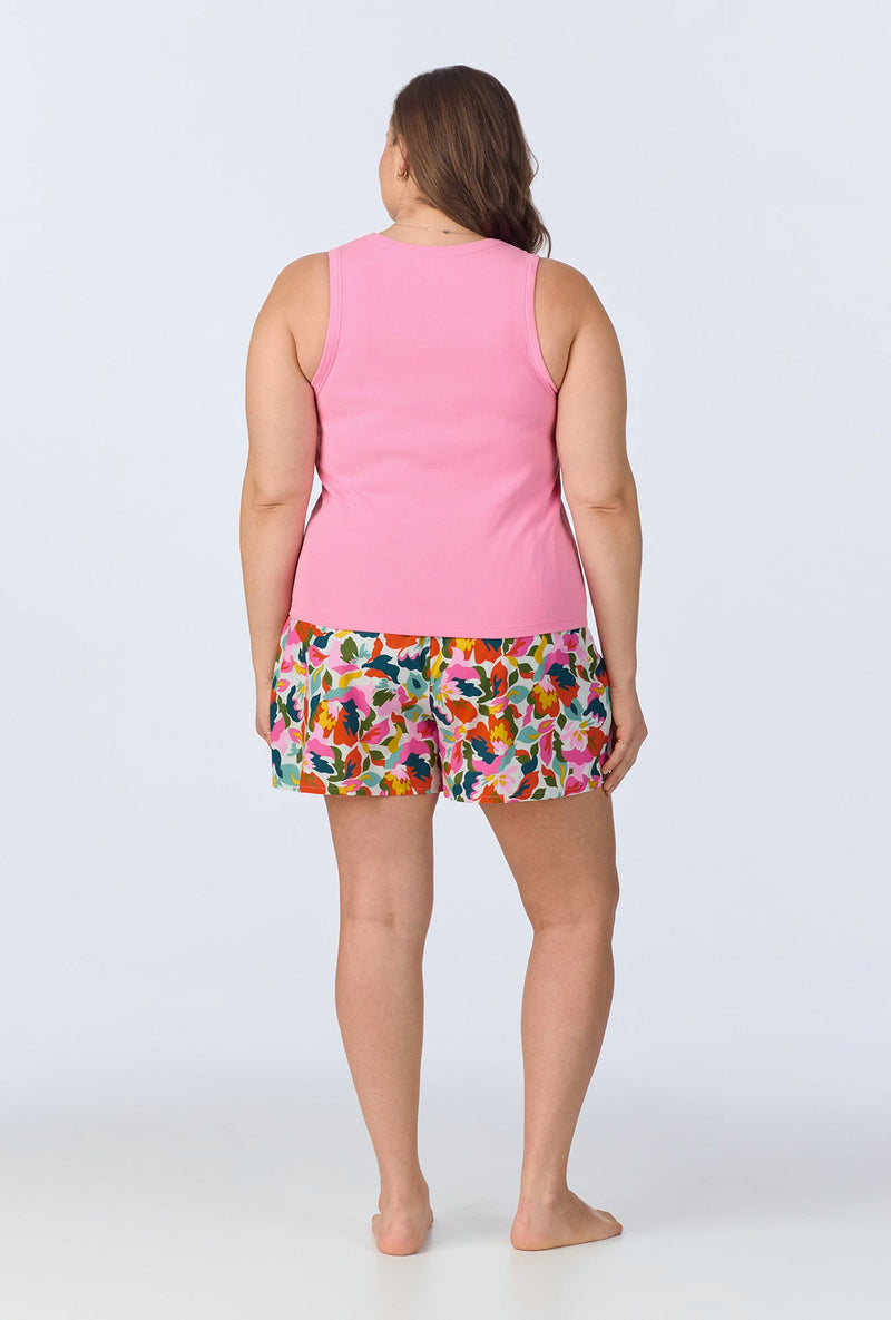 Lucia Knit Tank Woven Cotton Poplin Boxer PJ Set