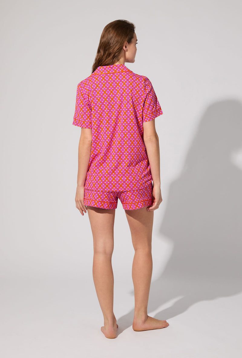 BedHead X Trina Turk Chain Geo Short Sleeve Classic Shorty Stretch Jersey PJ Set