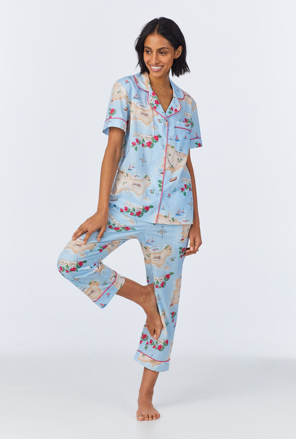 Ciao Capri Short Sleeve Classic Woven Cotton Poplin Cropped PJ Set