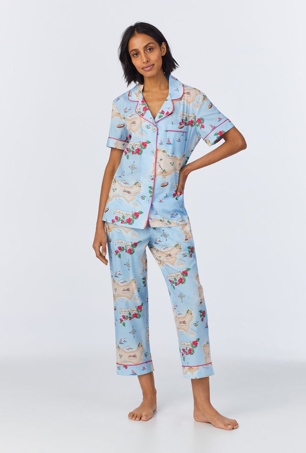 Ciao Capri Short Sleeve Classic Woven Cotton Poplin Cropped PJ Set