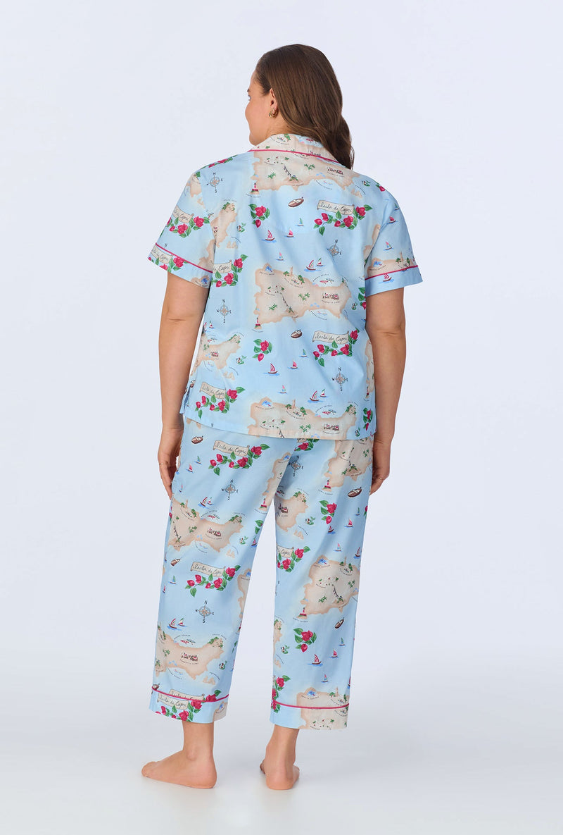 Ciao Capri Short Sleeve Classic Woven Cotton Poplin Cropped PJ Set