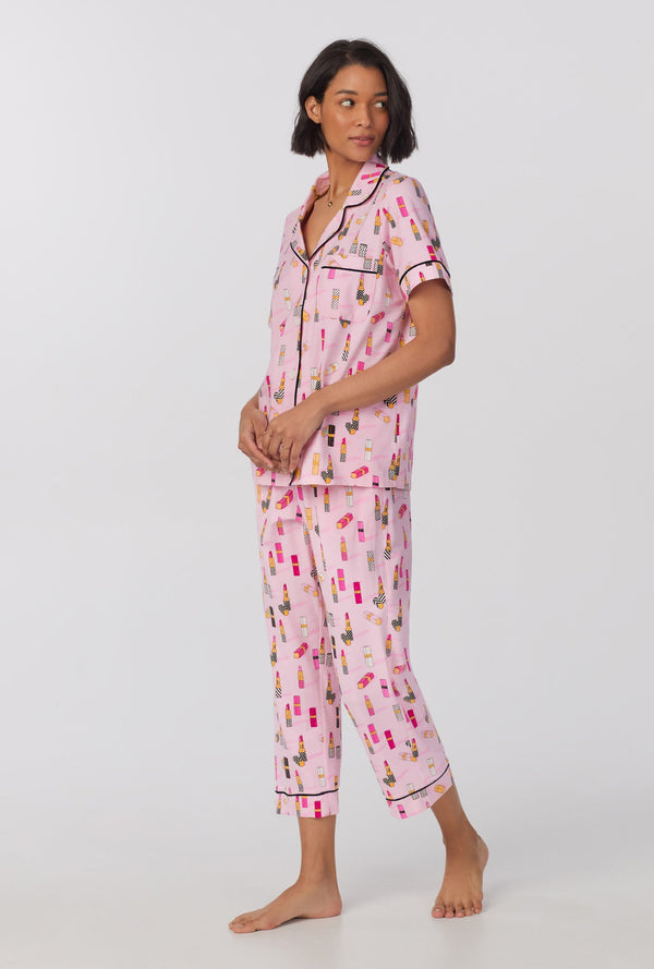 Pretty In Pink Short Sleeve Classic Stretch Jersey Cropped PJ Set