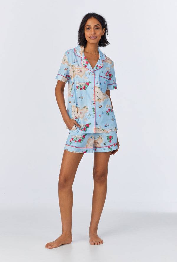 Ciao Capri Short Sleeve Classic Woven Cotton Poplin Shorty PJ Set