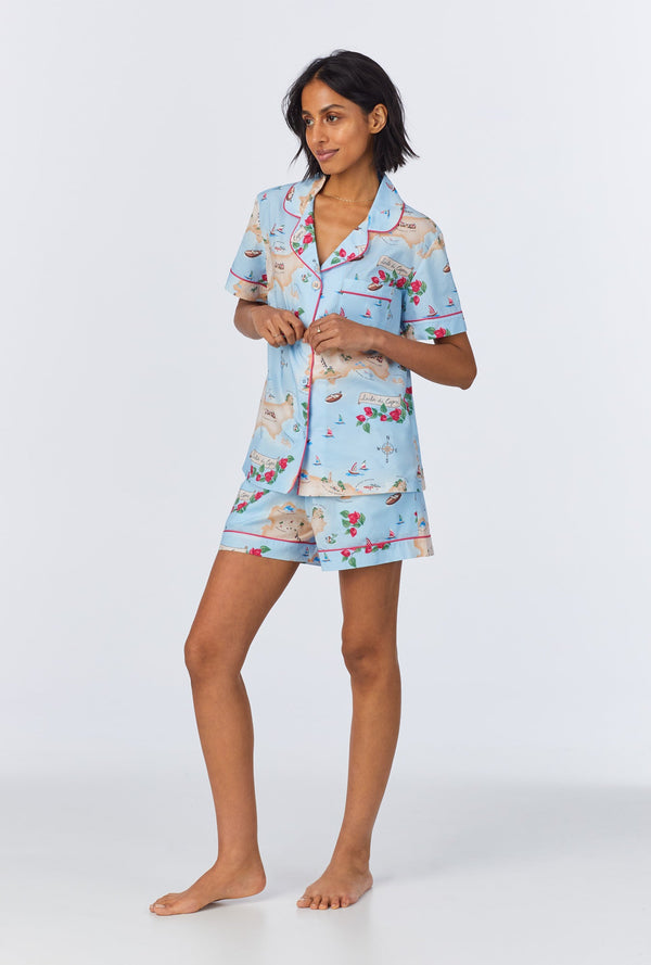 Ciao Capri Short Sleeve Classic Woven Cotton Poplin Shorty PJ Set