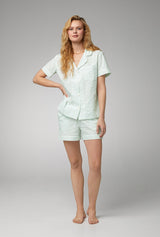 Mint 3D Stripe Short Sleeve Classic Woven Cotton Sateen Shorty PJ Set