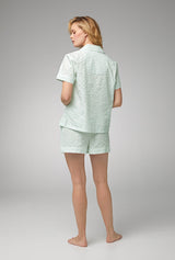 Mint 3D Stripe Short Sleeve Classic Woven Cotton Sateen Shorty PJ Set