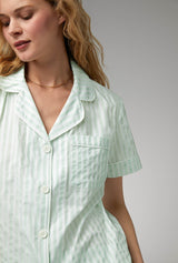 Mint 3D Stripe Short Sleeve Classic Woven Cotton Sateen Shorty PJ Set