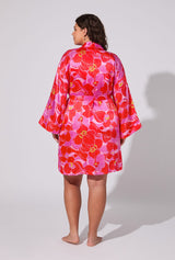 BedHead X Trina Turk Winter Orchids Banded Collar Washable Silk Robe