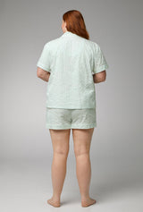 Mint 3D Stripe Short Sleeve Classic Woven Cotton Sateen Shorty PJ Set