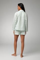Mint 3D Stripe Long Sleeve Classic Woven Cotton Sateen Shorty PJ Set