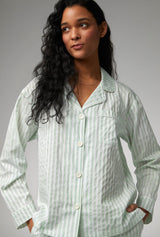 Mint 3D Stripe Long Sleeve Classic Woven Cotton Sateen Shorty PJ Set