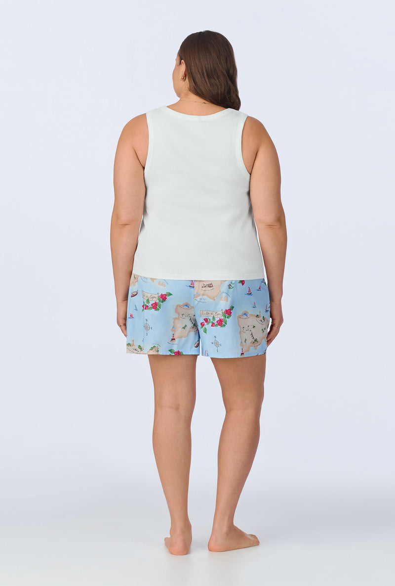 Ciao Capri Knit Tank Woven Cotton Poplin Boxer PJ Set