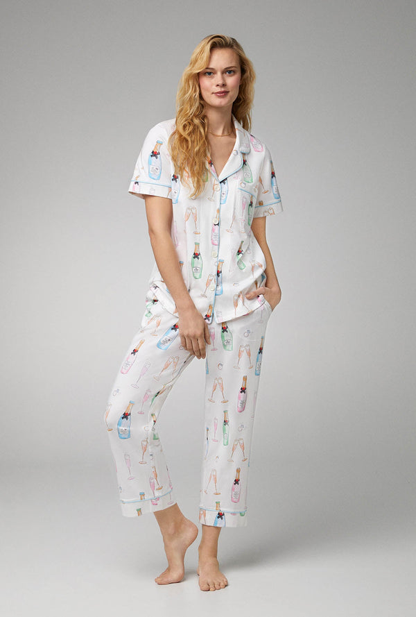 Champagne Wedding Short Sleeve Classic Stretch Jersey Cropped PJ Set