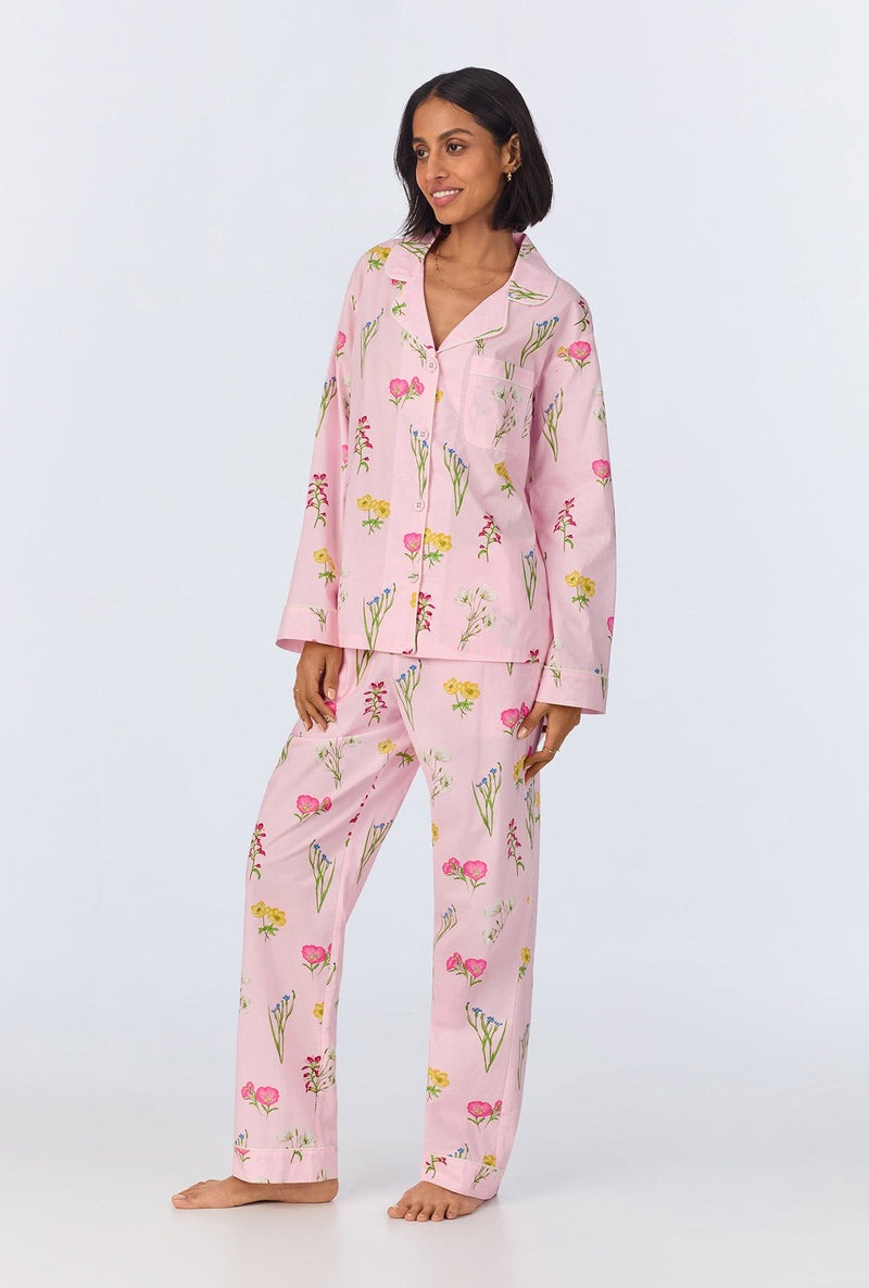 Western Wildflowers Long Sleeve Classic Woven Cotton Poplin Long PJ Set