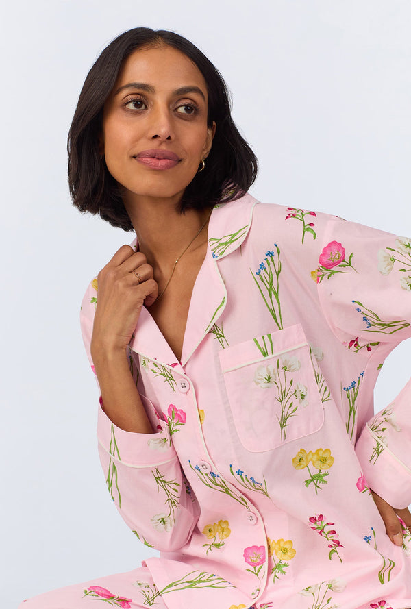 Western Wildflowers Long Sleeve Classic Woven Cotton Poplin Long PJ Set
