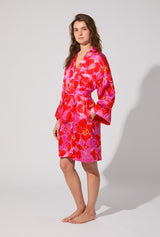 BedHead X Trina Turk Winter Orchids Banded Collar Washable Silk Robe