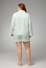Mint 3D Stripe Long Sleeve Classic Woven Cotton Sateen Shorty PJ Set