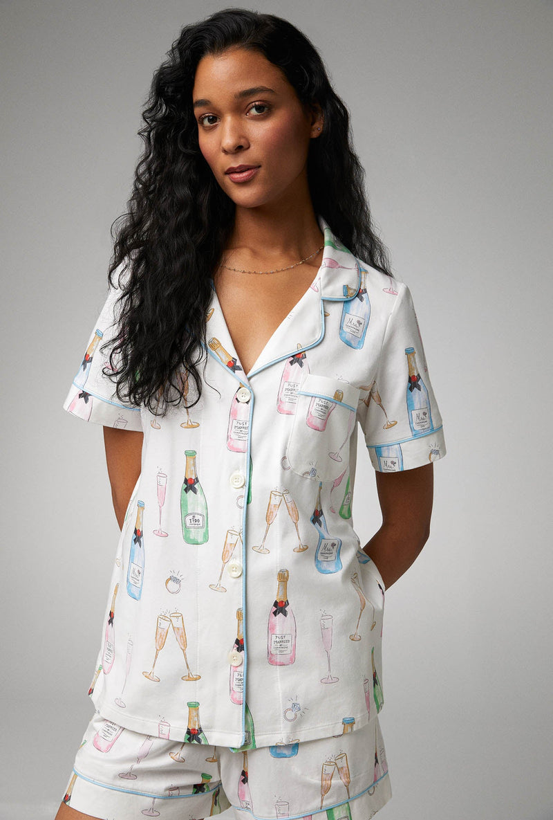Champagne Wedding Short Sleeve Classic Shorty Stretch Jersey PJ Set