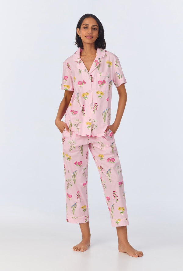 Western Wildflowers Short Sleeve Classic Woven Cotton Poplin Cropped PJ Set