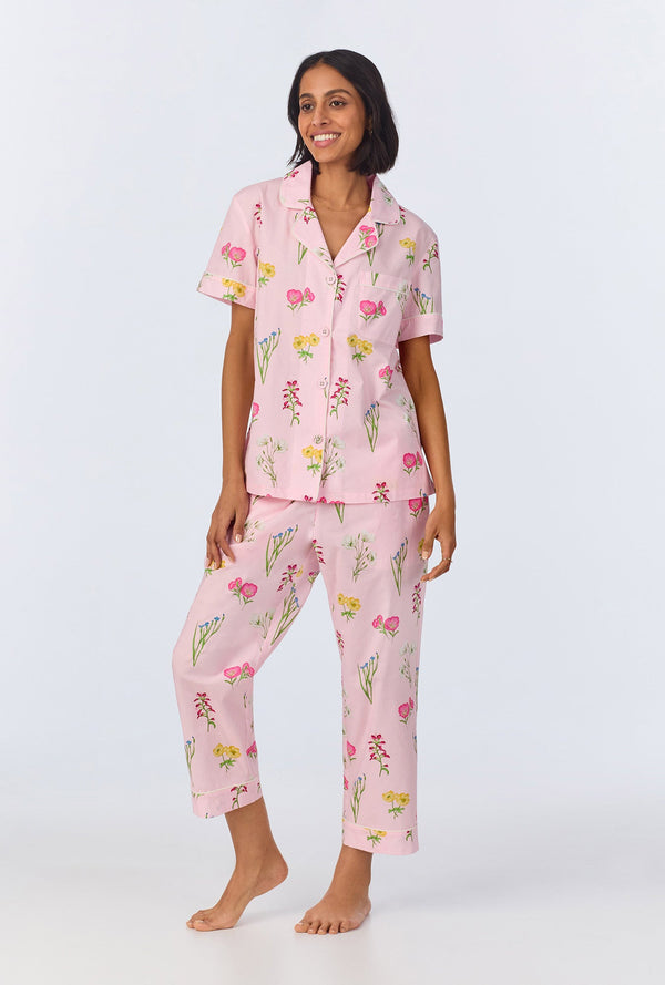 Western Wildflowers Short Sleeve Classic Woven Cotton Poplin Cropped PJ Set
