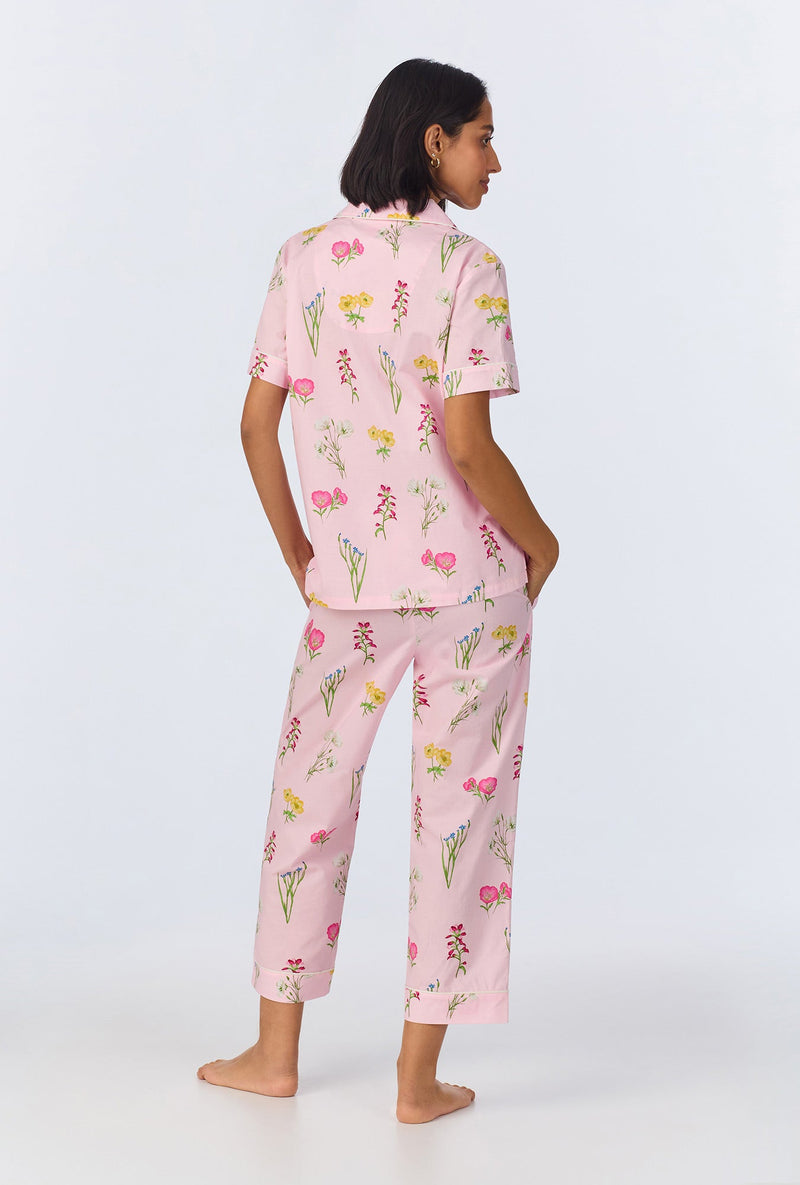 Western Wildflowers Short Sleeve Classic Woven Cotton Poplin Cropped PJ Set