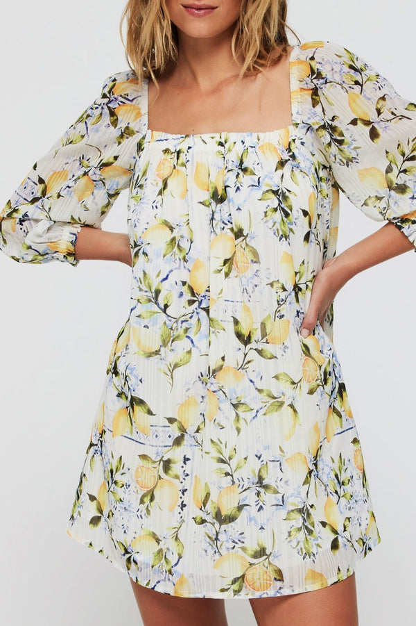 Lina Long Sleeve Cover Up Mini Dress in Lemons