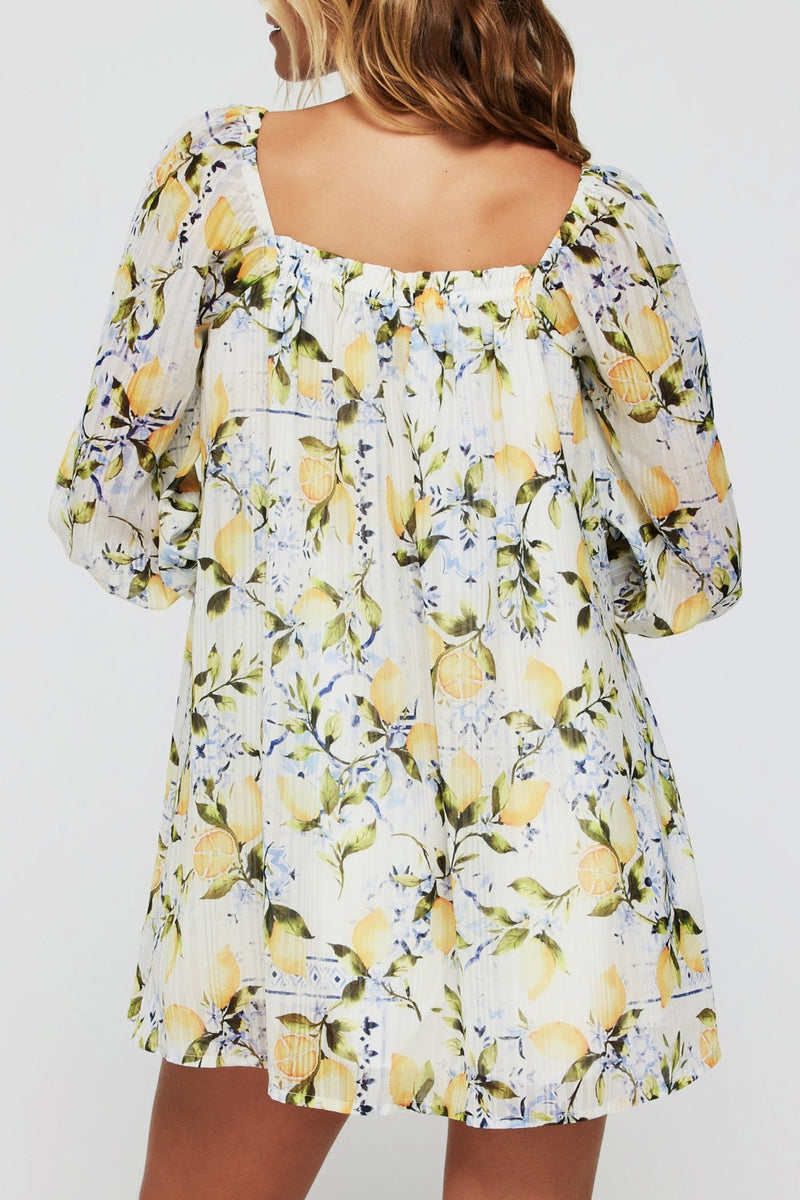 Lina Long Sleeve Cover Up Mini Dress in Lemons