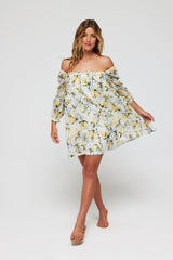 Lina Long Sleeve Cover Up Mini Dress in Lemons