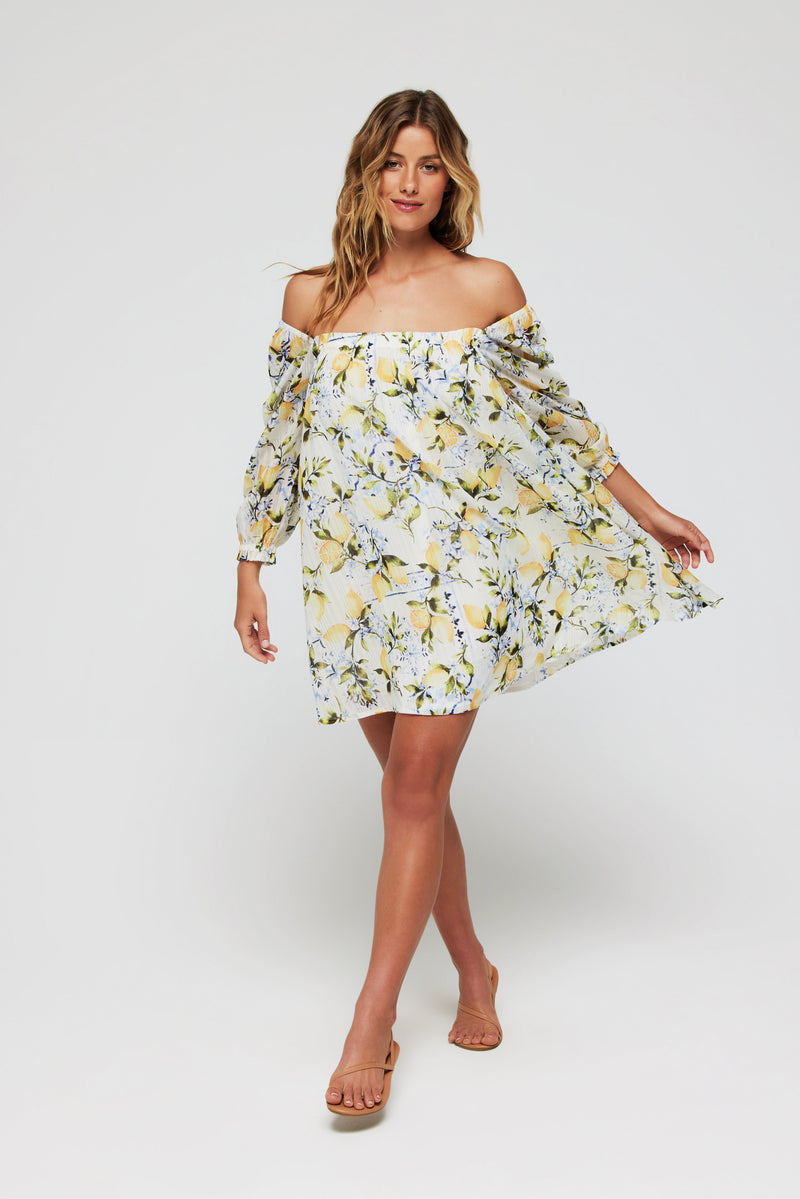 Lina Long Sleeve Cover Up Mini Dress in Lemons