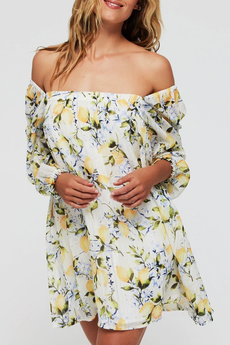 Lina Long Sleeve Cover Up Mini Dress in Lemons