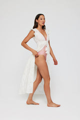 Rosanna Tie Cinched Tunic Cover Up in White Eyelet