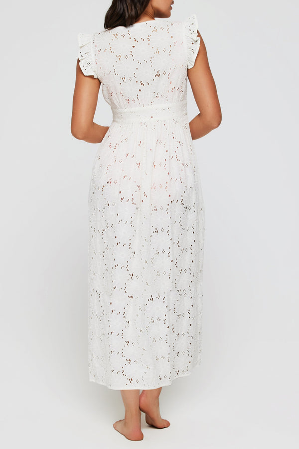 Rosanna Tie Cinched Tunic Cover Up in White Eyelet