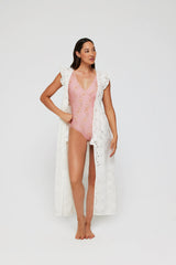 Rosanna Tie Cinched Tunic Cover Up in White Eyelet