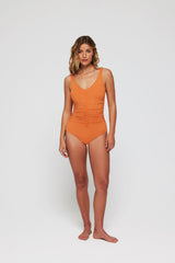 Faustina V-Neck Cinched One-Piece Swimsuit in Orange