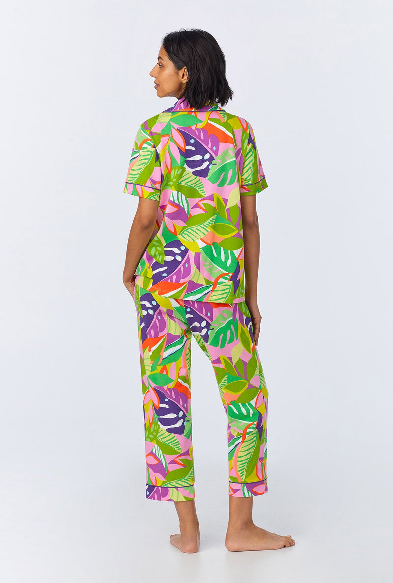 BedHead x Trina Turk Jungle Leaves Short Sleeve Classic Cropped Stretch Jersey PJ Set