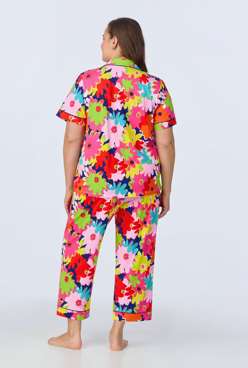 BedHead x Trina Turk Pop Floral Short Sleeve Classic Cropped Stretch Jersey PJ Set