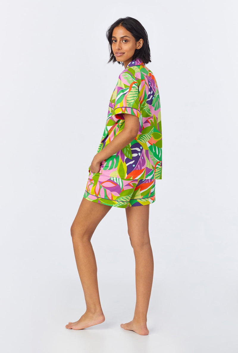 BedHead x Trina Turk Jungle Leaves Short Sleeve Classic Shorty Stretch Jersey PJ Set