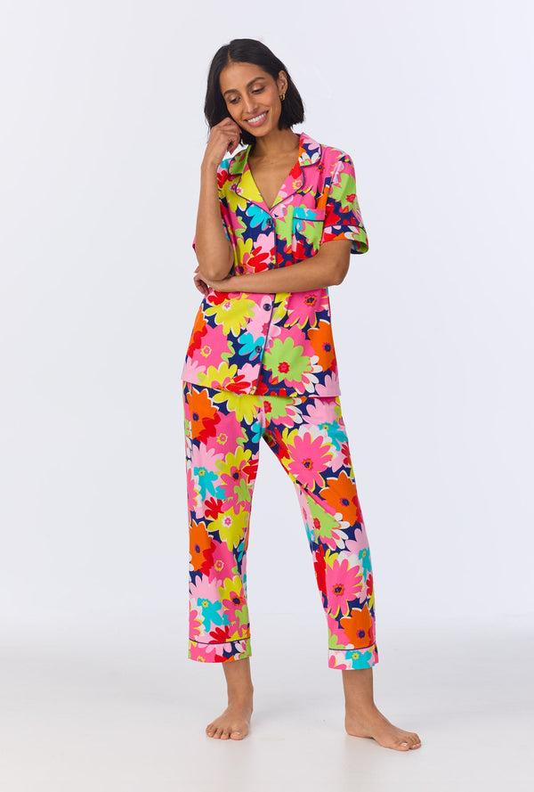 BedHead x Trina Turk Pop Floral Short Sleeve Classic Cropped Stretch Jersey PJ Set