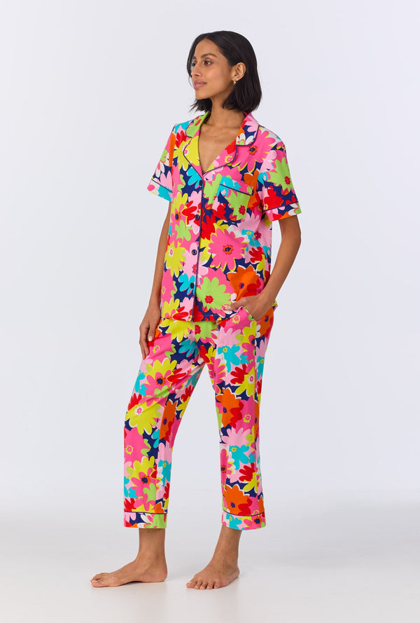 BedHead x Trina Turk Pop Floral Short Sleeve Classic Cropped Stretch Jersey PJ Set