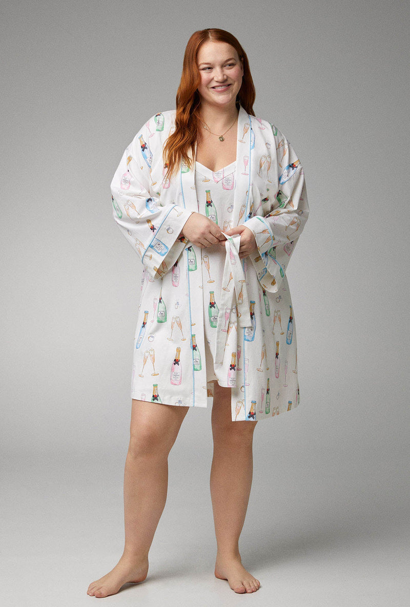 Champagne Wedding Banded Collar Stretch Jersey Robe