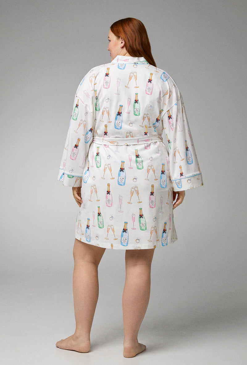 Champagne Wedding Banded Collar Stretch Jersey Robe