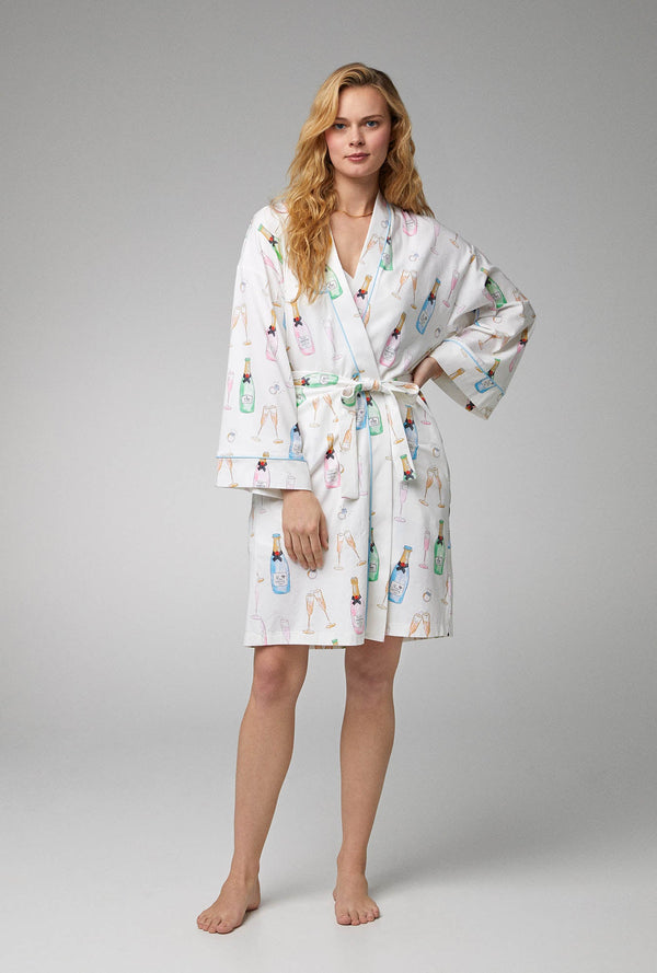 Champagne Wedding Banded Collar Stretch Jersey Robe