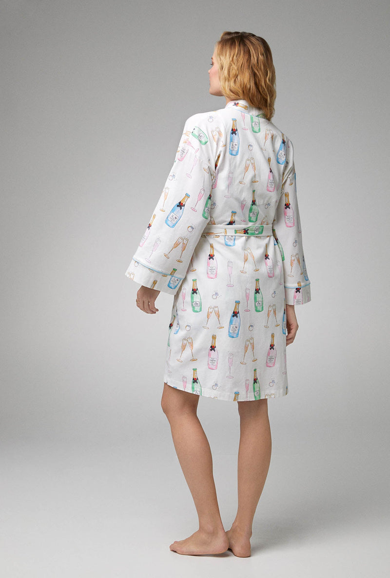 Champagne Wedding Banded Collar Stretch Jersey Robe