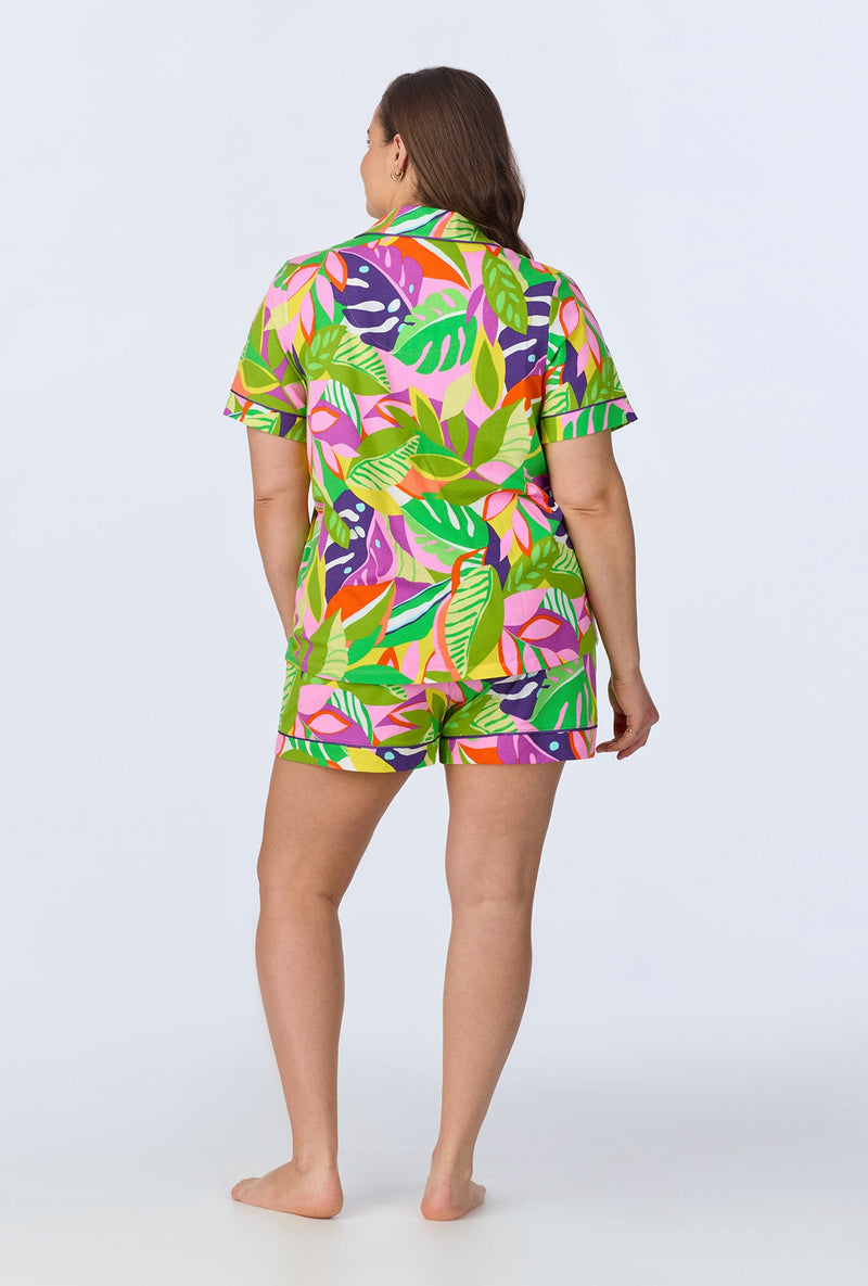 BedHead x Trina Turk Jungle Leaves Short Sleeve Classic Shorty Stretch Jersey PJ Set