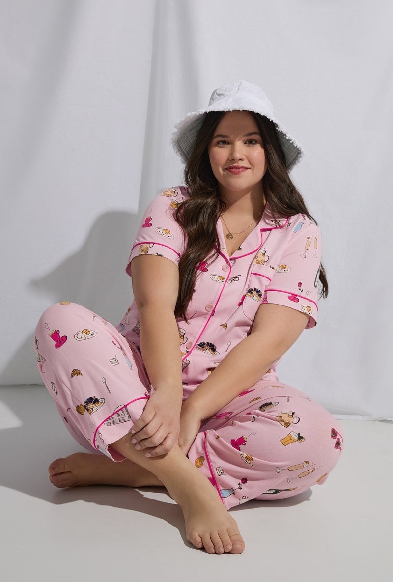 Let's Do Brunch Short Sleeve Classic Stretch Jersey Cropped PJ Set