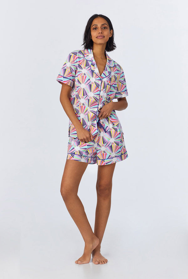 BedHead x Trina Turk Fanfare Short Sleeve Classic Woven Cotton Poplin Shorty PJ Set
