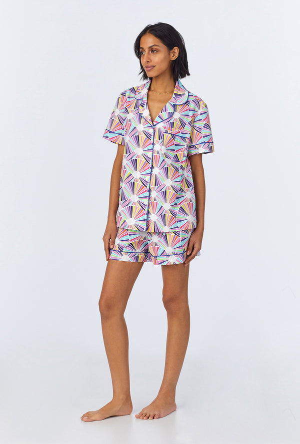 BedHead x Trina Turk Fanfare Short Sleeve Classic Woven Cotton Poplin Shorty PJ Set