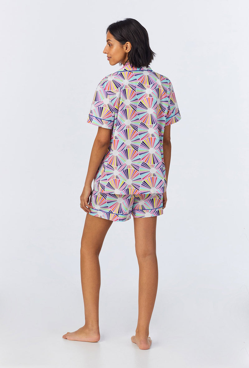 BedHead x Trina Turk Fanfare Short Sleeve Classic Woven Cotton Poplin Shorty PJ Set