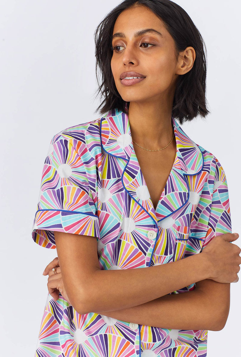 BedHead x Trina Turk Fanfare Short Sleeve Classic Woven Cotton Poplin Shorty PJ Set